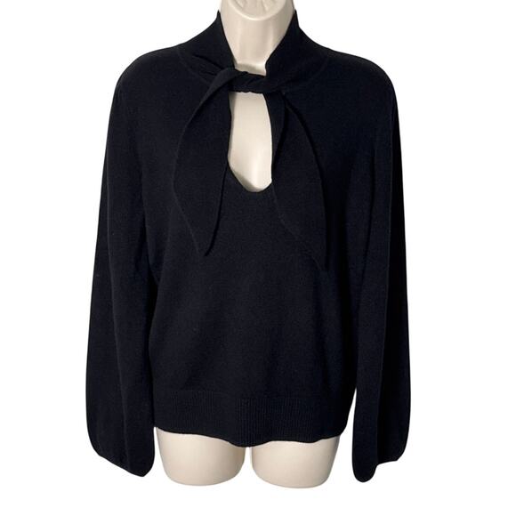 J. Crew Everyday Tie Neck Keyhole Cashmere Sweater Black Size M - Picture 4 of 11